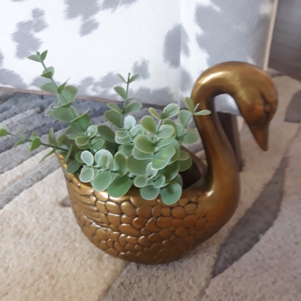 LARGE ANTIQUE BRASS DUCK PLANTER